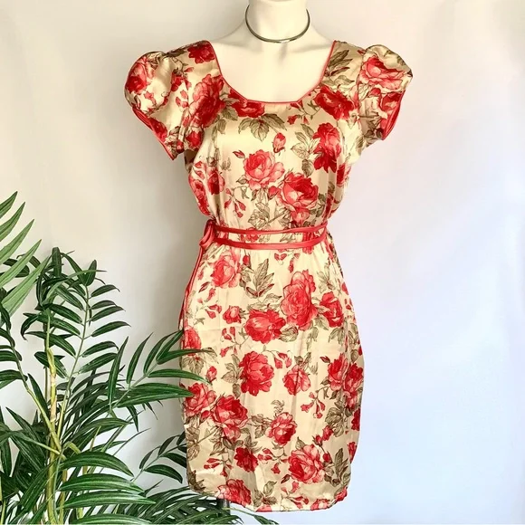 v i n t a g e :: Silky Handmade Floral Rose Flower Satin Dress - Picture 12 of 13